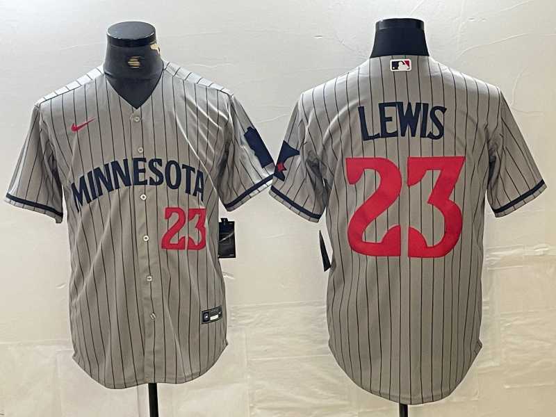 Mens Minnesota Twins #23 Royce Lewis Number 2023 Grey Home Team Cool Base Stitched Jerseys